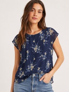 BAND OF GYPSIES Oversized Blue Floral Blouse Sleeveless Size Small